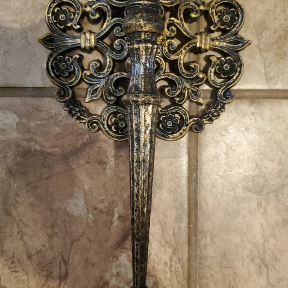 Elegant Gold and Black Wall Sconce Set Vintage Homco By Home Interiord